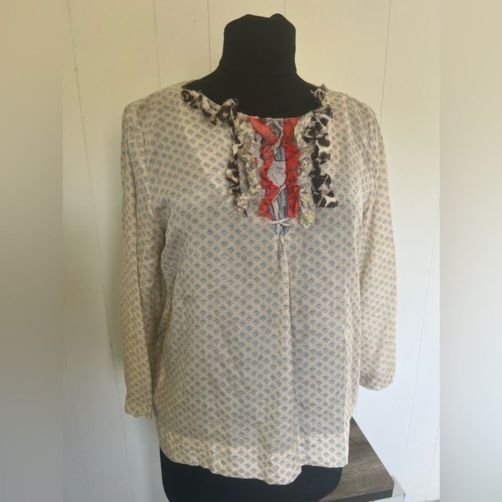Anthropologie L.P.O. by Laurence Maheo Silk Ruffle Detail Blouse L